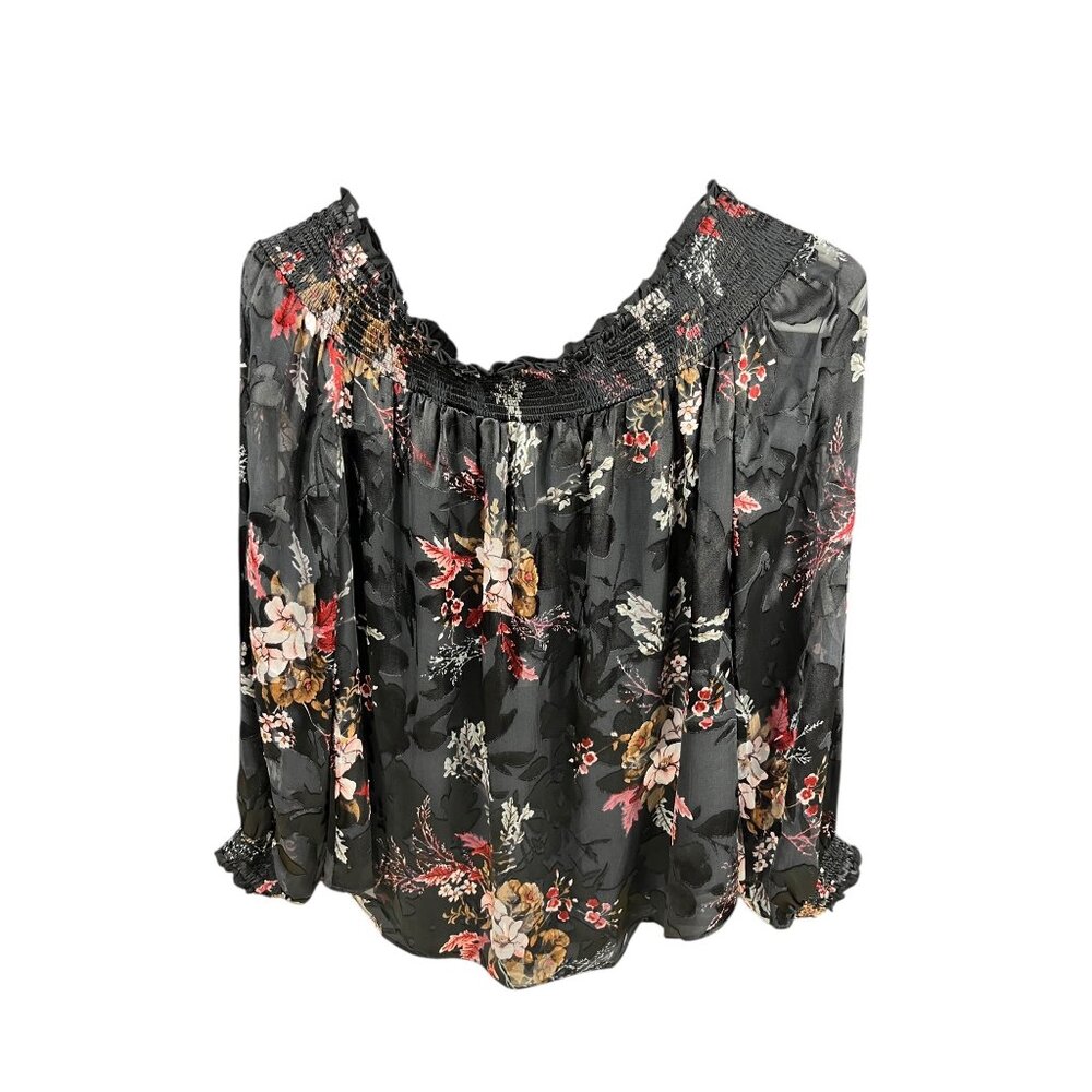 White House Black Market Silk Burnout Floral Off-the-Shoulder Top Size Small NWT - Picture 2 of 16